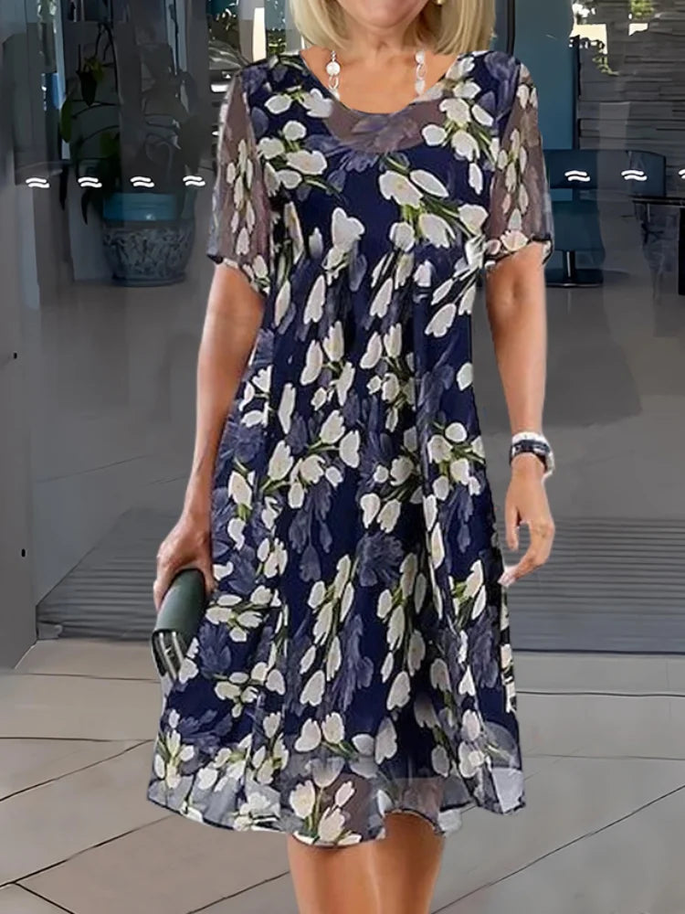 Lizzy - Double Layer Tunic Dress with Floral Print