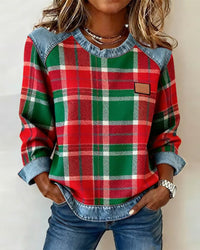 Ivy | Sweatshirt with Checkered Patchwork
