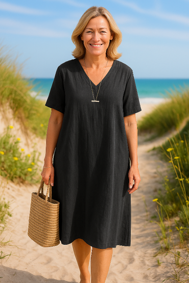 Letizia - Short Sleeve Dress in Cotton and Linen
