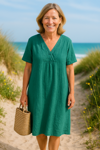 Letizia - Short Sleeve Dress in Cotton and Linen