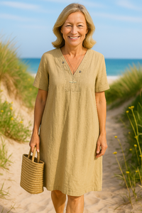 Letizia - Short Sleeve Dress in Cotton and Linen